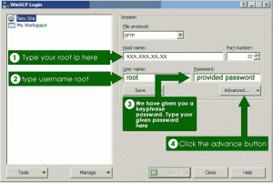 dedicated server login by winscp